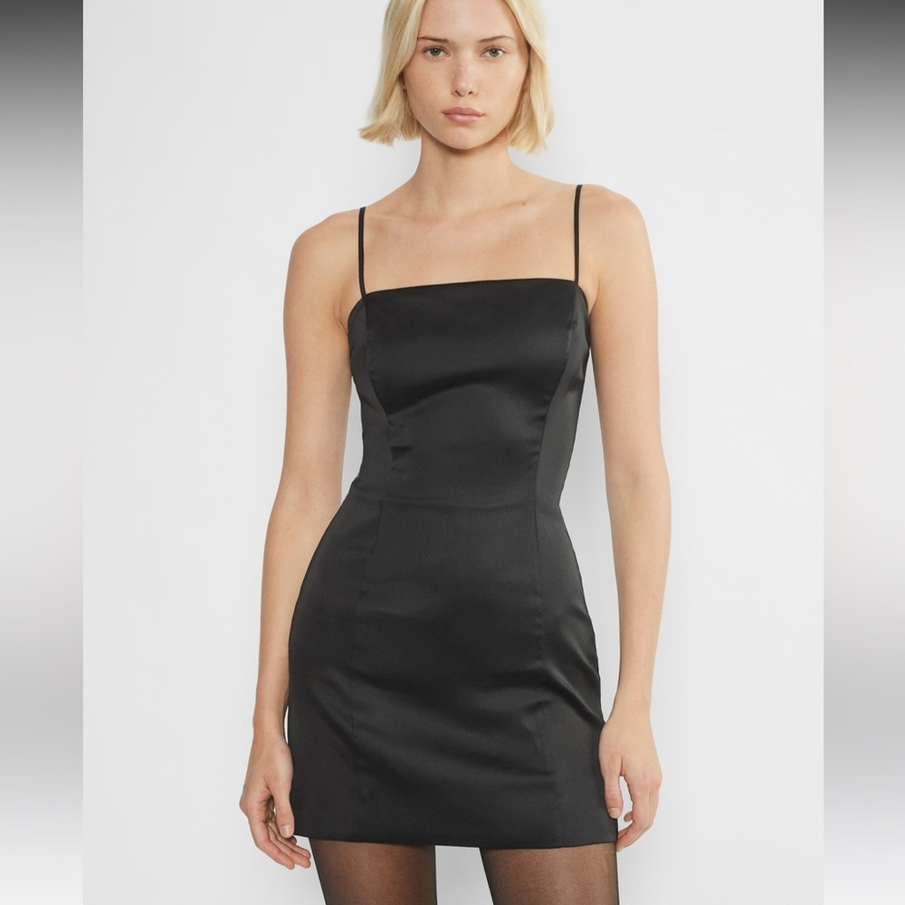 Aritzia Black Satin Mini Slip Dress